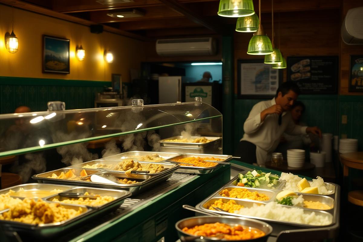 Buffet self-service do Dona Lourdes com pratos quentes